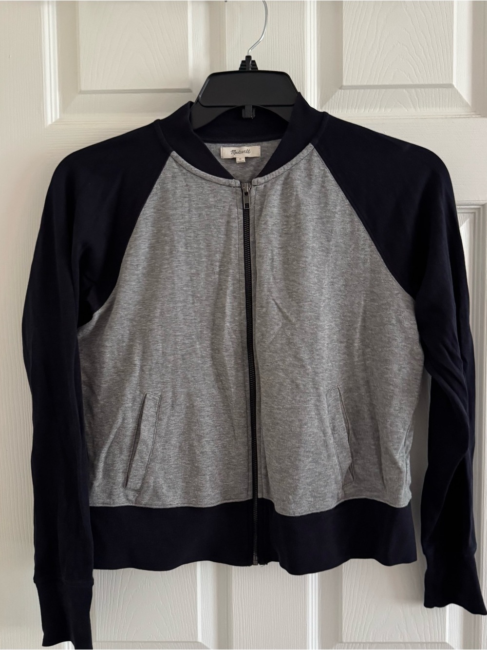 Madewell grey & navy zip-up bomber jacket